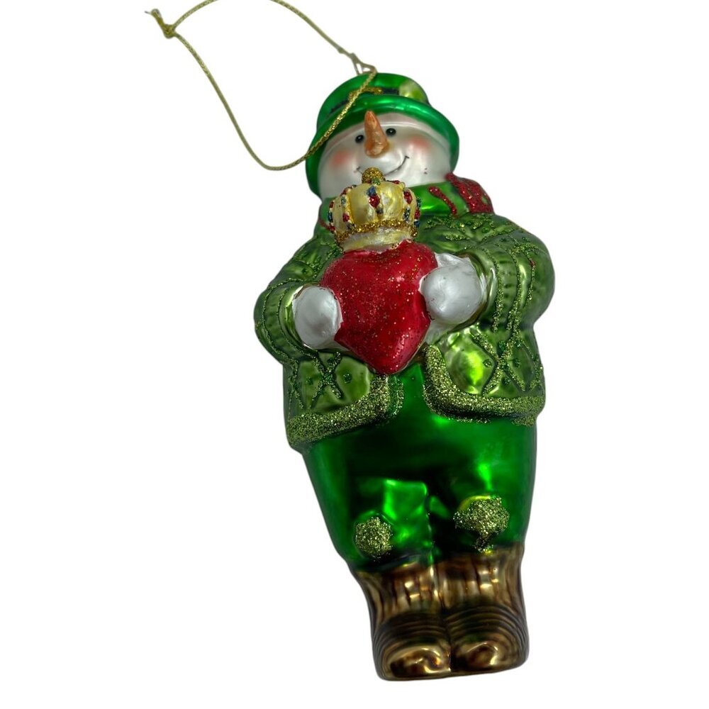 Irish Snowman Glass Christmas Ornament Heart with Crown Irish Gift St Patrick's